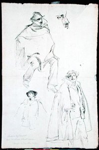 Studie til en venetiansk gadescene (blæk på papir) af John Singer Sargent