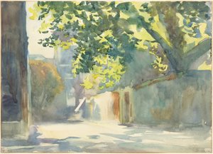 Solbelyst mur under et træ af John Singer Sargent