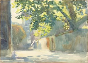 Solbelyst mur under et træ, ca. 1913. af John Singer Sargent