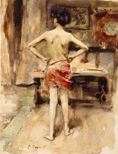 The Model, 1876 (wc over grafitblyant på vævet papir) af John Singer Sargent