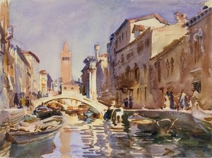 Venetiansk kanal, 1913 (wc og grafit på råhvidt vævet papir) af John Singer Sargent