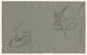 Draperistudie, to figurer der trækker en stang, 1785-86. af John Singleton Copley