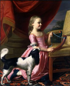 Ung dame med en fugl og en hund af John Singleton Copley
