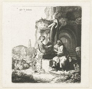 Kristus og kvinden fra Samaria blandt ruiner af John Smith of Chichester