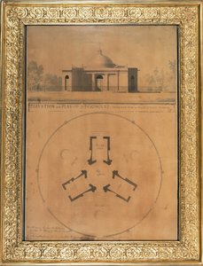 Højde og plan af et hundehus, 1779 (pen og blæk og wc på papir)