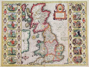 Storbritannien, som det blev besluttet i de engelske sakseres tid, især under deres heptarki (håndfarvet kobberstik) af John Speed