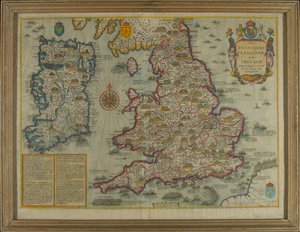 Kort, der viser invasionerne af England og Irland med al [sic] deres borgerkrige siden erobringen, ca. 1627 (håndfarvet gravering)