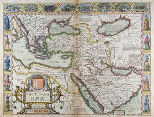 Det tyrkiske imperium, fra "A Prospect of the Most Famous Parts of the World", trykt af John Dawson for George Humble, 1627 (håndkoloreret stik)