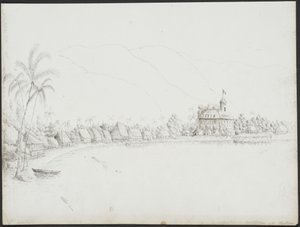 Udsigt over Papeete fra havnen, november 1845 af John Speer
