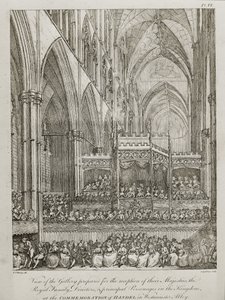 koncert til minde om 25-året for George Frederick Handel (1685-1759) - Udsigt over galleriet forberedt til modtagelsen af deres Majestæter den kongelige familie