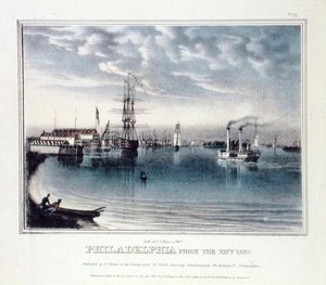 Philadelphia fra Navy Yard, ca. 1840 (farve litho)