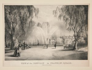 Udsigt over springvandet på Franklin Square, Philadelphia