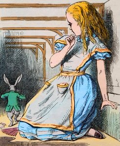 Alice og den hvide kanin. Illustration af John Tenniel fra den første udgave af Lewis Carrolls 