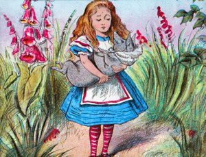 Alice holder en gris i sine arme., c1910. af John Tenniel