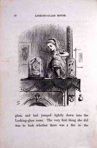 Alice i spejlglasset, illustration fra "Gennem spejlglasset" af Lewis Carroll (1833-98)