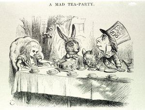 Alice tager Lewis Carrolls "" Alices eventyr i Eventyrland og gennem glasset", illustration af John Tenniel (1820-1914) af John Tenniel