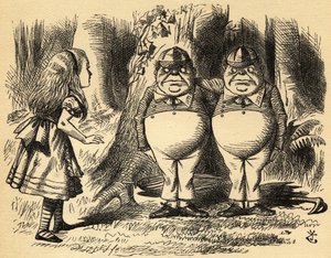 Alice med Tweedledum og Tweedledee. Illustration af Sir John Tenniel af John Tenniel