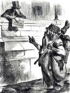 Tegneserie kommenterer Themsens snavs og undersøgelserne af bestikkelse under valgene i Great Yarmouth, Reigate og Lancaster af John Tenniel