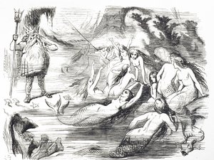 Tegneserie kommenterer det andet forsøg på at lægge Atlantic Telegraph Cable af John Tenniel