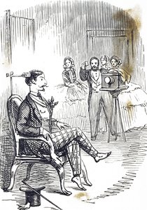 Tegneserie, der viser en hovedklemme, der bruges til at holde fotografens motiv stille af John Tenniel