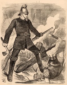 Eyre Massey Shaw bekæmper ild, fra "Punch" London, 20. august 1887 (gravering) af John Tenniel