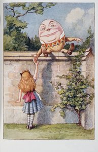 Humpty Dumpty, fra Alices Adventures In Wonderland And Through The Looking-glass And What Alice Found There, af Lewis Carroll (1832 - 98), udgivet 1911 (farvet litografi)