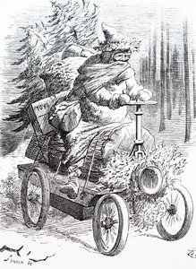 Julemanden ræser gennem sneen. Af John Tenniel (1820-1914), en engelsk illustrator, grafisk humorist og politisk tegneserieskaber af John Tenniel