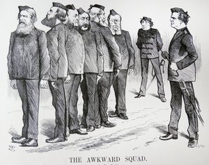 DET AKKÆVEDE TROP. John Tenniel tegnefilm. De vanskeligheder Disraeli havde med forskellige meninger i sit kabinet om politikker om den russisk/tyrkiske krig af John Tenniel