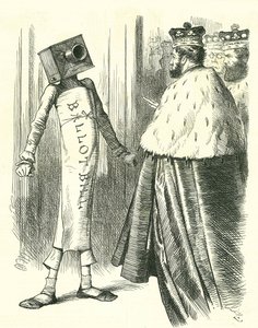 Stemmeregningen står op til House of Lords. John Tenniel tegnefilm fra 
