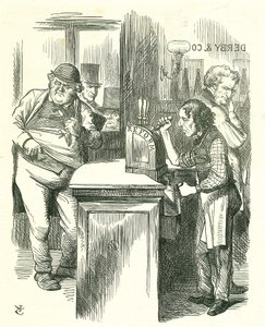 The Honest Pot Boy: Reform of Parliament - forlængelse af franchisen. Disraeli serverer reform for John Bull overvåget af hans parlamentariske opposition. Han fremlagde og gennemførte sit reformforslag. Tenniel tegnefilm fra Punch, London af John Tenniel