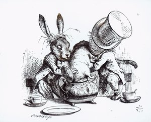 Den gale hattemager og martsharen, der sætter sovemusen i tepotten, illustration fra 