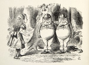 Tweedledum og Tweedledee, illustration fra Through the Looking Glass, af Lewis Carroll (1832 - 98), 1872 af John Tenniel