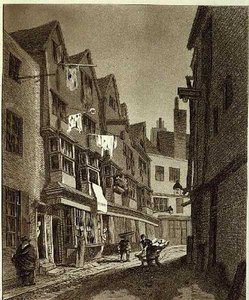 "View of the Southern Extremity of Thieving Lane (fra sene år kaldet Bow Street)...", tegnet 1807, indgraveret af W.M. Fellows, pub. 1807 (gravering) af John Thomas (after) Smith