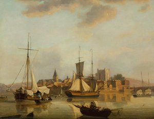 Udsigt over Rochester med forsendelse (olie på panel) af John Thomas Serres