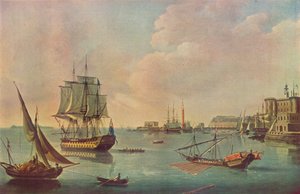 Engelske Men o War i Malta Harbour i Malta Harbour, c1805 af John Thomas Serres