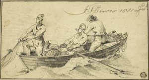 Tre fiskere i en båd af John Thomas Serres