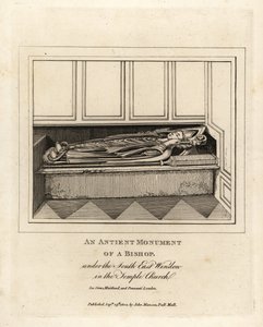 Gammelt monument af en biskop under det sydøstlige vindue i Temple Church fra det 12. århundrede, London af John Thomas Smith