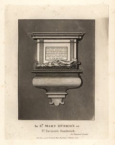 Gravbillede og monument over den ærlige mand William Emerson, død 1575, i St Mary Overie