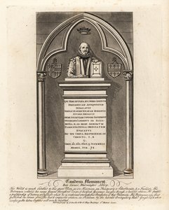 Gravmonument til den elizabethanske antikvar og herald William Camdem, død 1623, i Poets Corner, Westminster Abbey