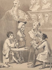 Hogarth sidder til Roubiliac for sin buste af John Thomas Smith