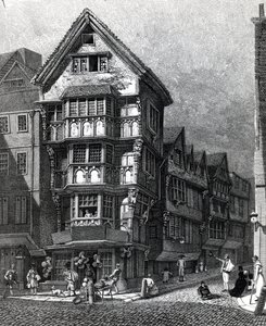 Houses Lately Standing on the West Corner of Chancery Lane, Fleet Street, udgivet i 1812 af John Thomas Smith
