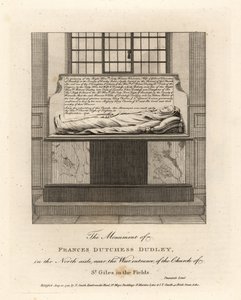 Monument for Lady Frances Kniveton, hertuginde af Dudley, hustru til Sir Gilbert Kniveton, i kirken St Giles in the Fields