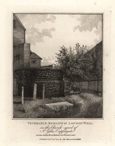 Rester af den romerske London-mur på kirkegården i St Giles, Cripplegate af John Thomas Smith