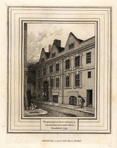Hovedindgangen eller gadeindgangen til Leathersellers Hall, revet ned 1799 af John Thomas Smith