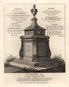 Graven af kunstneren William Hogarth, Chiswick kirkegård, Middlesex af John Thomas Smith