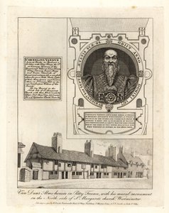 Van Duns almuehuse i Petty France med sit vægmaleri i St Margarets Church, Westminster af John Thomas Smith