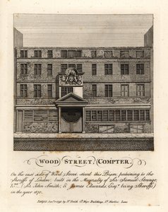 Wood Street Compter, fængsel ejet af sherifferne i London, bygget i borgmesterskabet af Sir Samuel Strange i 1670 af John Thomas Smith