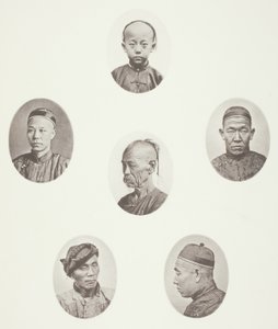 Kantonesisk dreng; kantonesisk købmand; Mongolsk mandlig hoved; Et Ærværdigt Hoved; En Arbejder; Mongolsk mandlig hoved af John Thomson
