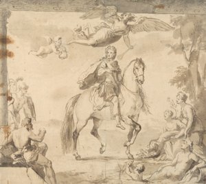 Forberedende undersøgelse til udsmykningen "Equestrian Portrait of George I" af John Vanderbank