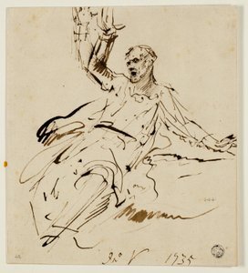Siddende mandsfigur med hævet arm af John Vanderbank